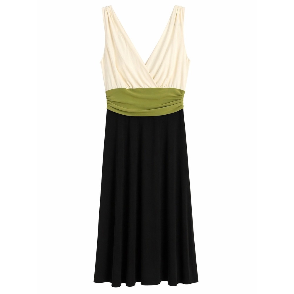 London Times Dress Size 8 NWT MSRP $96 Colorblock Fit & Flare V-Neck
